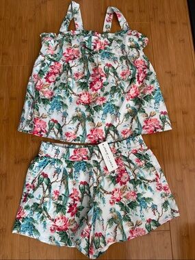 Janie and Jack White Floral & Parrot Print Tank and Shorts Set
